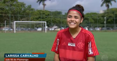 Larissa, em entrevista no programa Esporte Fantástico, da TV Record, fala da emoção de sua mãe ao ver o seu treino pelo Flamengo e da sua meta