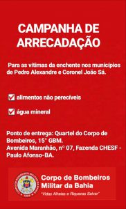 15º GBM de Paulo Afonso realiza Campanha de Arrecadação para as vitimas da enchente em Pedro Alexandre e Coronel João Sá na Bahia