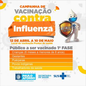 Campanha Nacional de Vacinação contra Influenza começa nesta segunda-feira (12)