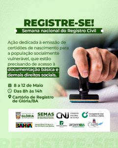 Em parceria com CNJ e Cartório de Registros, Glória realiza a Semana Nacional de Registro Civil