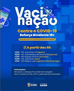 SMS de Glória continua com cronograma de vacinação contra COVID-19/ reforço Bivalente; confira as USF para vacinação