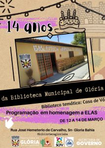 Bahia: Biblioteca Municipal de Glória completa 14 anos com uma programação para ELAS