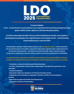 Bahia: Qualquer cidadão da cidade de Glória, pode enviar sugestões para a LDO 2025